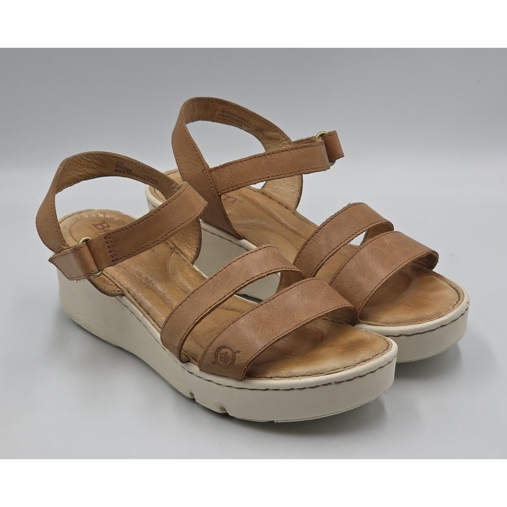 Børn Pawnee F63306 Womens 7M Tan Leather Wedge Sandals Comfort Opanka